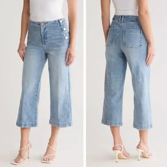 Oat New York Jeans Women's Size 29 Wide Leg Crop Sailor Jeans Blue Denim - Picture 1 of 11